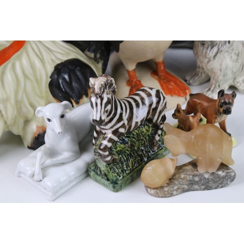 86 - Collection of Ceramic Animals including Pair of Scottish Foreside Cats with glass eyes, 31cms high, ... 