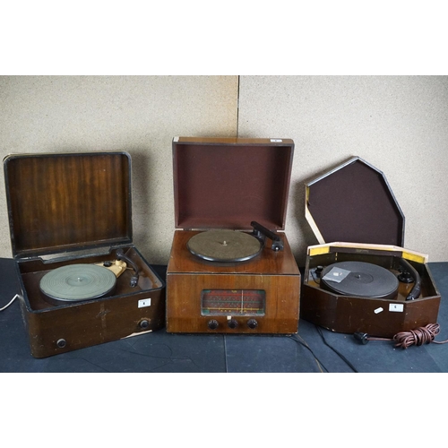 8 - Three vintage Garrard record players, to include Garrard 4SP & two others, one with built in radio, ... 