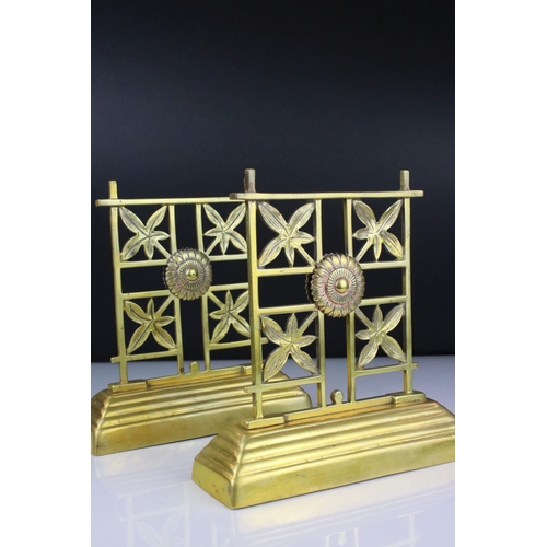 107 - Vintage weighted brass bookends decorated with sunflower and leaves