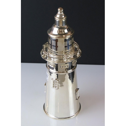 109 - Substantial silver plated cocktail shaker in the form of a lighthouse