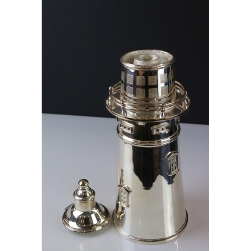 109 - Substantial silver plated cocktail shaker in the form of a lighthouse