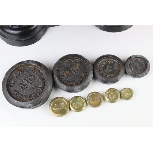 111 - Set of Late 19th century Cast Iron and Copper Weighing Scales together with a set of Crane of Wolver... 