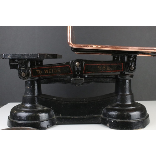 111 - Set of Late 19th century Cast Iron and Copper Weighing Scales together with a set of Crane of Wolver... 