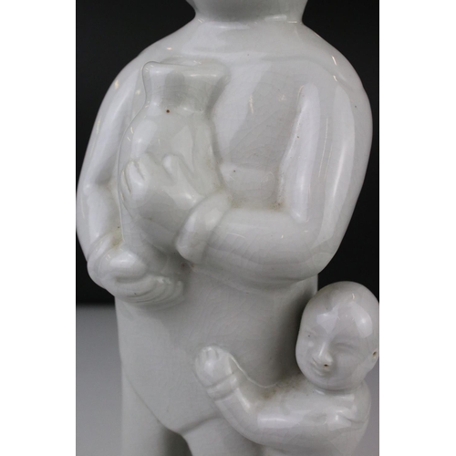 68 - Blanc de Chine Figure of a Chinese Man holding a Vase with Child, 32cm high