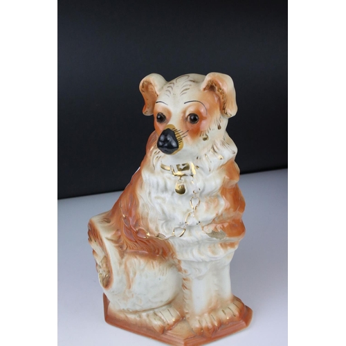69 - Pair of Staffordshire Mantle Dogs, possibly Collies, with glass eyes, one marked BBR ? to base, 33cm... 