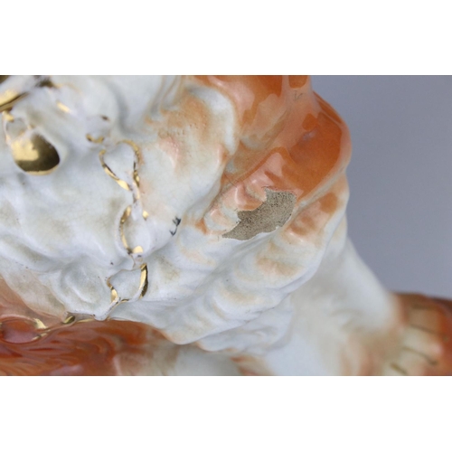 69 - Pair of Staffordshire Mantle Dogs, possibly Collies, with glass eyes, one marked BBR ? to base, 33cm... 