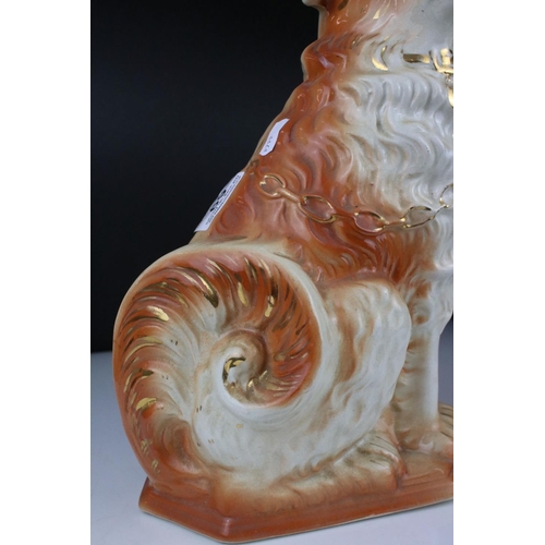69 - Pair of Staffordshire Mantle Dogs, possibly Collies, with glass eyes, one marked BBR ? to base, 33cm... 