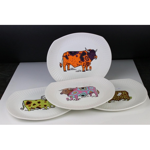 70 - Four Mid century Retro English Ironstone Pottery ' Beefeater ' Steak and Grill Plates, each showing ... 