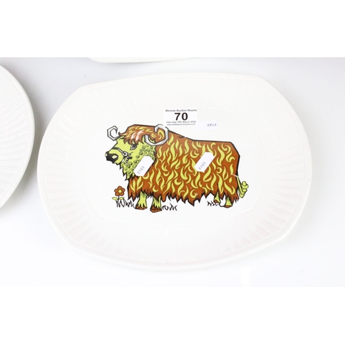70 - Four Mid century Retro English Ironstone Pottery ' Beefeater ' Steak and Grill Plates, each showing ... 