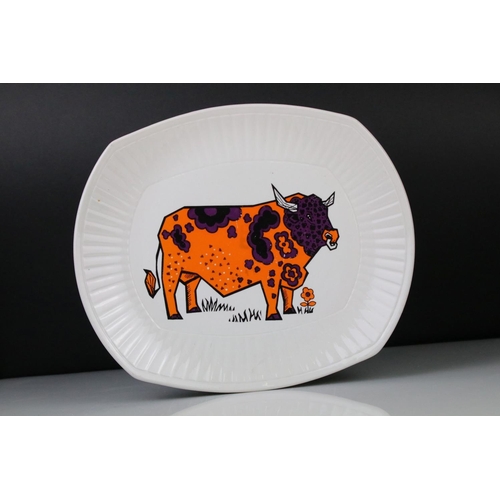 70 - Four Mid century Retro English Ironstone Pottery ' Beefeater ' Steak and Grill Plates, each showing ... 