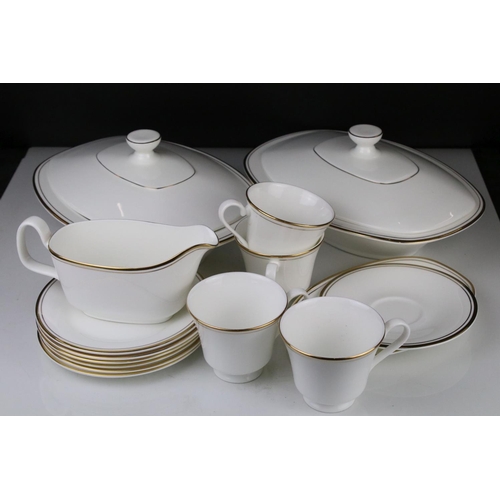76 - Royal Doulton ' Gold Concord ' Dinner and Tea ware comprising 6 Dinner Plates, Serving Plate, 2 Lidd... 