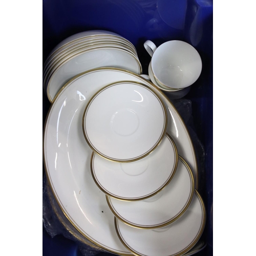 76 - Royal Doulton ' Gold Concord ' Dinner and Tea ware comprising 6 Dinner Plates, Serving Plate, 2 Lidd... 