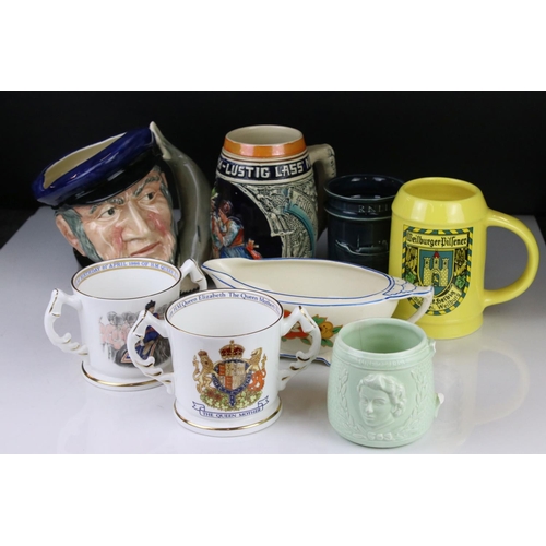 85 - Royal Doulton Large ' Capt Ahab ' Character Jug plus other ceramics