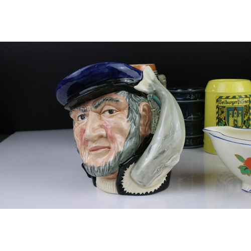85 - Royal Doulton Large ' Capt Ahab ' Character Jug plus other ceramics