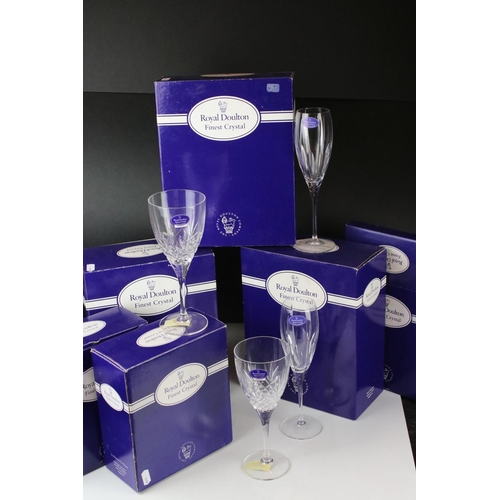 92 - Royal Doulton ' Monique ' Cut Glass Crystal comprising 6 Wine Glasses and 6 Champagne Flutes, all un... 