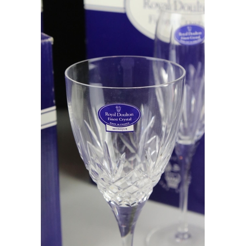 92 - Royal Doulton ' Monique ' Cut Glass Crystal comprising 6 Wine Glasses and 6 Champagne Flutes, all un... 