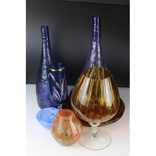 94 - Three Pieces of Davidson Cloud Glass together with Six items of Studio Glass including 2 Bottle Vase... 