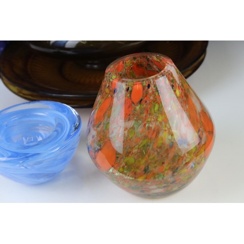 94 - Three Pieces of Davidson Cloud Glass together with Six items of Studio Glass including 2 Bottle Vase... 