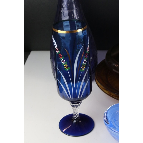 94 - Three Pieces of Davidson Cloud Glass together with Six items of Studio Glass including 2 Bottle Vase... 