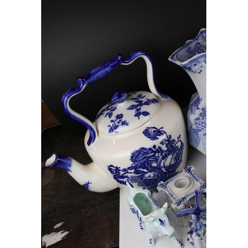 95 - Collection of Blue and White Ceramics including Ironstone Kettle, Mason's Wash Jug, Wedgwood Jardini... 
