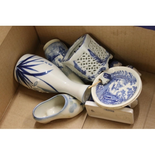 95 - Collection of Blue and White Ceramics including Ironstone Kettle, Mason's Wash Jug, Wedgwood Jardini... 