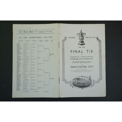 Programme Finale FA Cup 1934 – Portsmouth Vs Man City – Équipe Entièrement Signée – Original