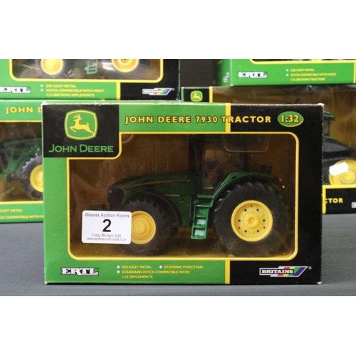 2 - Five boxed Britains ERTRL John Deere diecast models to include 42370 9530 Tractor, 42458 9530T Tract... 