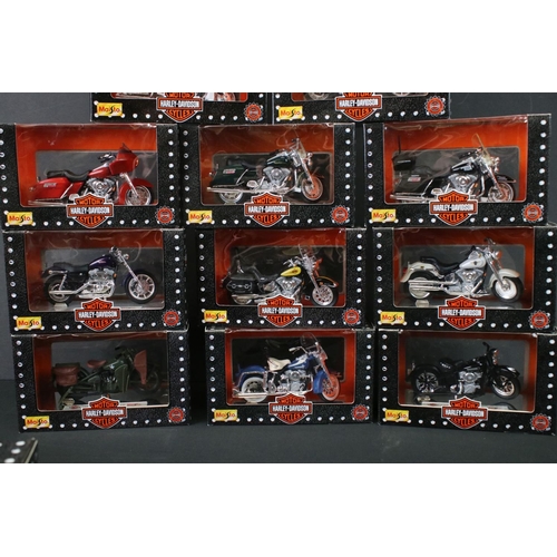 47 - 14 Boxed Maisto 1:18 Harley Davidson diecast models to include 2000 FXSTB, 2000 FLTR, 1936 EL Knuckl... 