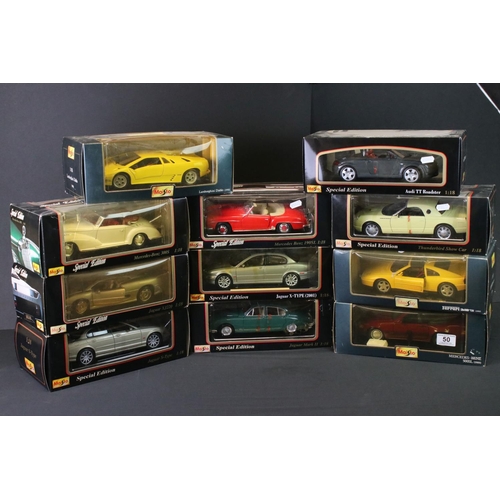 50 - Eleven boxed Maisto 1:18 diecast models to include Jaguar S-Type, Audi TT Roadster, Mercedes Benz 19... 