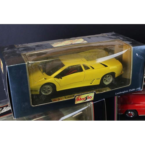 50 - Eleven boxed Maisto 1:18 diecast models to include Jaguar S-Type, Audi TT Roadster, Mercedes Benz 19... 