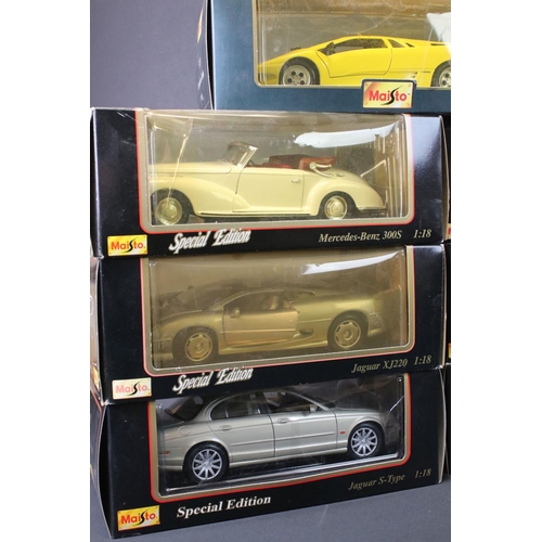 50 - Eleven boxed Maisto 1:18 diecast models to include Jaguar S-Type, Audi TT Roadster, Mercedes Benz 19... 