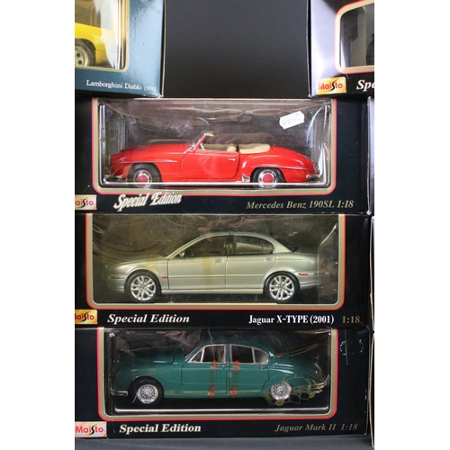 50 - Eleven boxed Maisto 1:18 diecast models to include Jaguar S-Type, Audi TT Roadster, Mercedes Benz 19... 