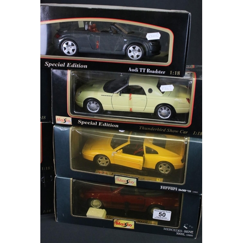 50 - Eleven boxed Maisto 1:18 diecast models to include Jaguar S-Type, Audi TT Roadster, Mercedes Benz 19... 