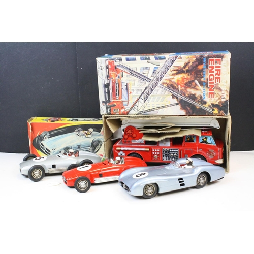 277 - Three Western Germany JNF tin plate model cars (two friction), one with box, plus a boxed SH Japan t... 