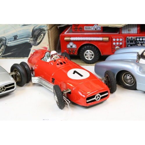 277 - Three Western Germany JNF tin plate model cars (two friction), one with box, plus a boxed SH Japan t... 