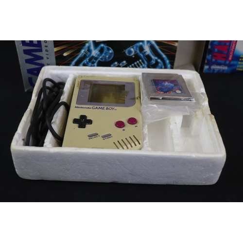 168 - Retro Gaming - Boxed Nintendo Game Boy handheld console with Tetris game and lead, untested, discolo... 