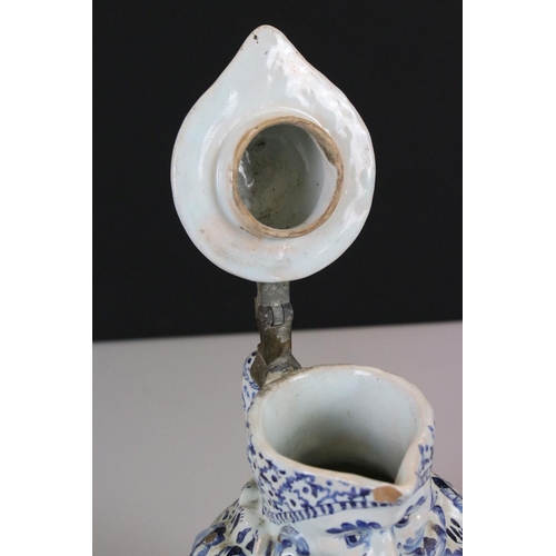 1 - Delft Faience Tin Glazed Pottery Lidded Jug / Tankard in the form of a Bearded Man with pewter mount... 