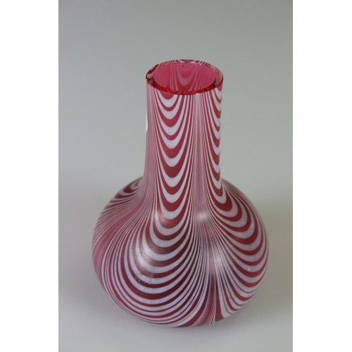 13 - 19th century Nailsea Pink and Milk Glass Vase, 12cm diameter