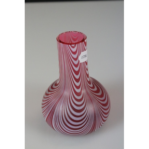 13 - 19th century Nailsea Pink and Milk Glass Vase, 12cm diameter