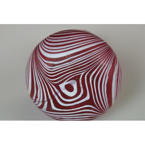 13 - 19th century Nailsea Pink and Milk Glass Vase, 12cm diameter