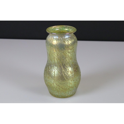 16 - Loetz style Yellow Iridescent Glass Vase, 17.5cm high