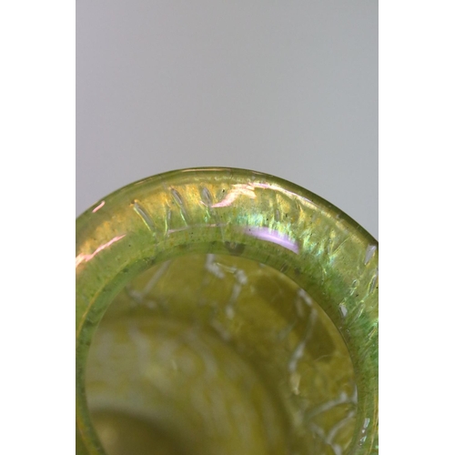 16 - Loetz style Yellow Iridescent Glass Vase, 17.5cm high