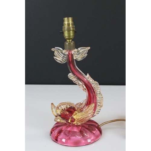 17 - Venetian Murano Pink and Gold Aventurine Glass Table Lamp in the form of a Fish, in the manner of Sa... 