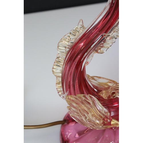 17 - Venetian Murano Pink and Gold Aventurine Glass Table Lamp in the form of a Fish, in the manner of Sa... 