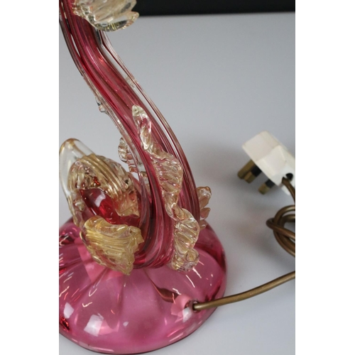 17 - Venetian Murano Pink and Gold Aventurine Glass Table Lamp in the form of a Fish, in the manner of Sa... 