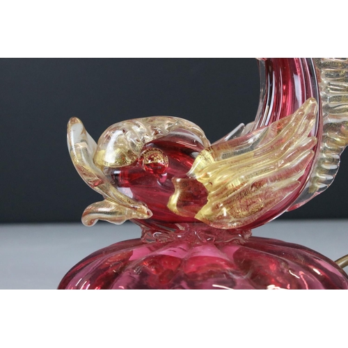 17 - Venetian Murano Pink and Gold Aventurine Glass Table Lamp in the form of a Fish, in the manner of Sa... 