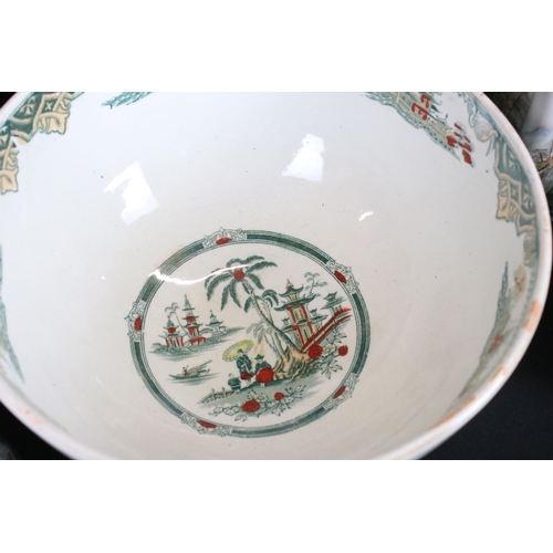 23 - Japanese Porcelain Kutani Tea Set comprising Teapot, Lidded Sugar, Milk Jug and Two Plates, characte... 