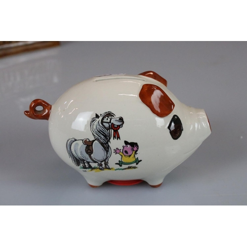28 - Grayshott Pottery Moneybox, Thelwell Pig Moneybox and Glass Pig Moneybox