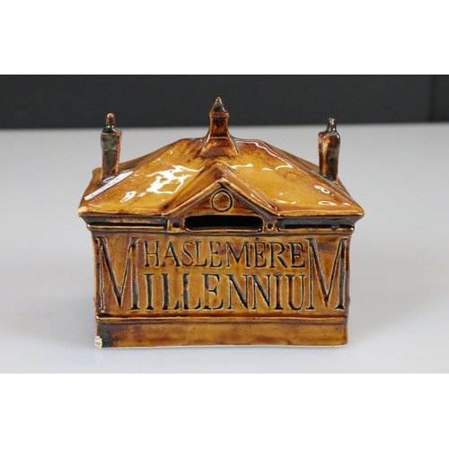 28 - Grayshott Pottery Moneybox, Thelwell Pig Moneybox and Glass Pig Moneybox
