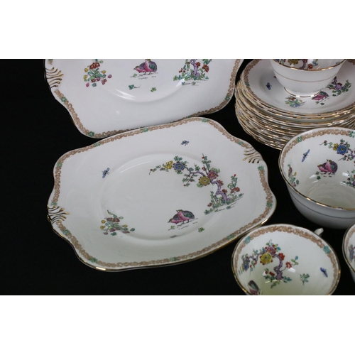 56 - Early 20th century Tuscan Plant Tea Set decorated with birds, insects and foliage comprising 10 Tea ... 